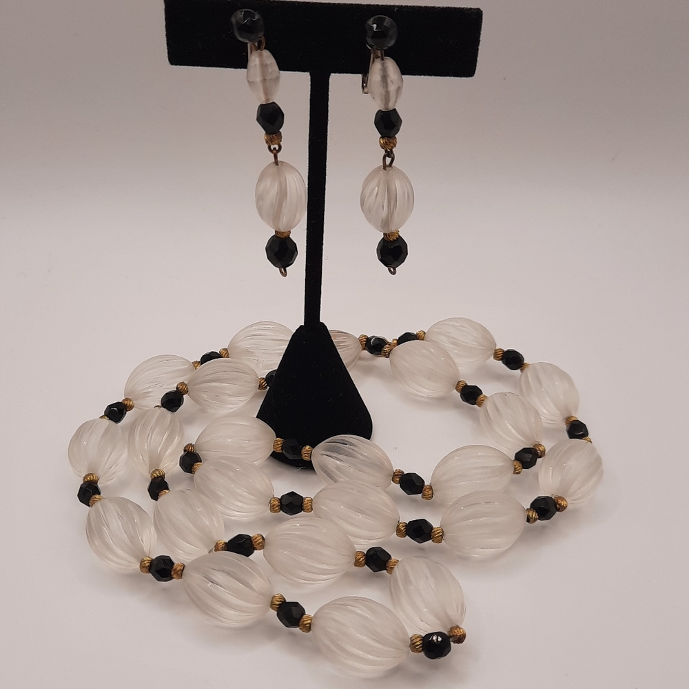 Lucite Beaded Necklace and Earrings